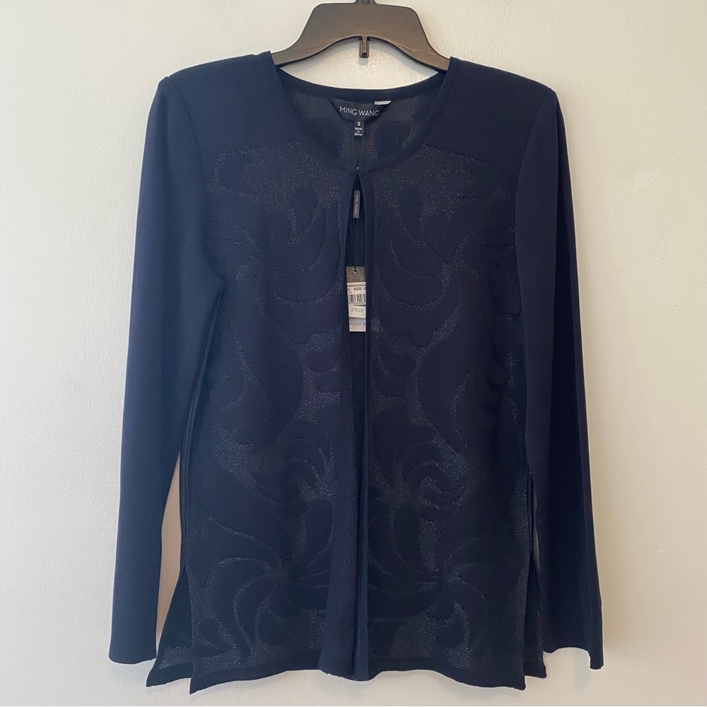 Ming Wang Heritage Fit jacket in Navy blue semi sheer metallic shimmery